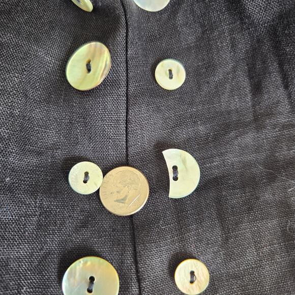 Staud Chiara Dress Linen Black Mother Of Pearl Buttonw Long Sleeve Women 6 - Picture 13 of 13